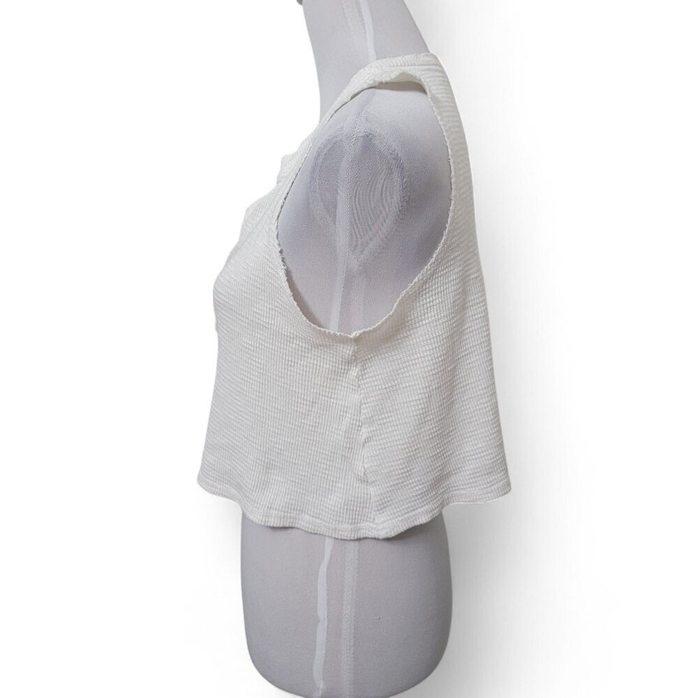 Aerie Sunspun Size S Off-White Cropped Waffle Knit Sleeveless Henley Style Top - Picture 3 of 11